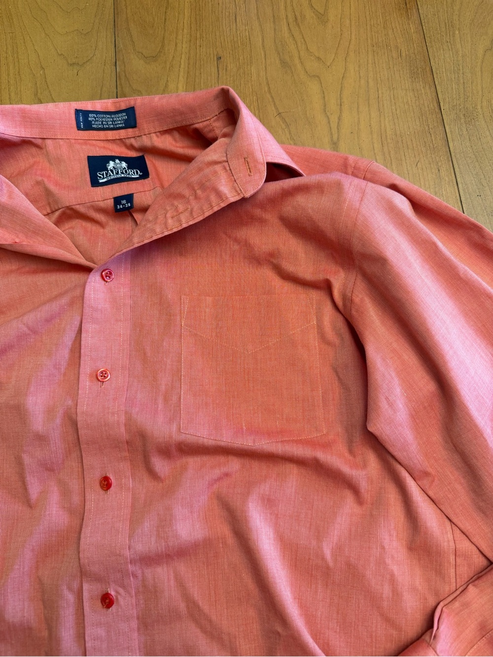 Men's Stafford Coral Button-Up Cotton Blend Shirt | 16 (34-35) - Picture 3 of 8